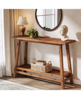 41.3" Farmhouse Console Table, Solid Wood Entryway Table with Storage Shelf