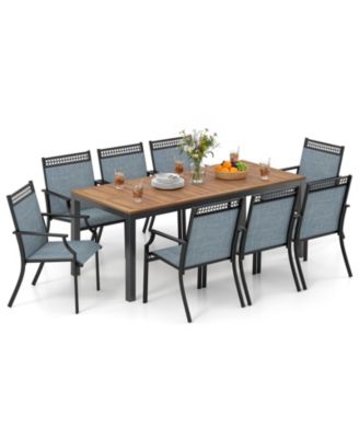 9 Piece Patio Dining Set for 8 with Quick-Drying Fabric Sturdy Acacia Wood for Garden