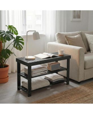 3-Tier Natural Bamboo Shoe Bench, Heavy Duty 3-in-1 Entryway Storage Organizer for Home Hallway