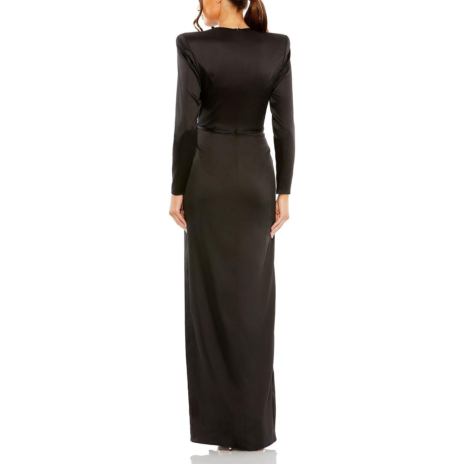 Women's Long Sleeve Sequin Column Gown with Side Knot