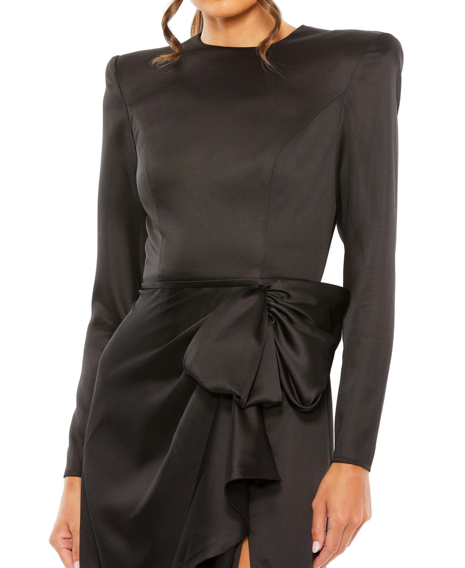 Women's Long Sleeve Sequin Column Gown with Side Knot