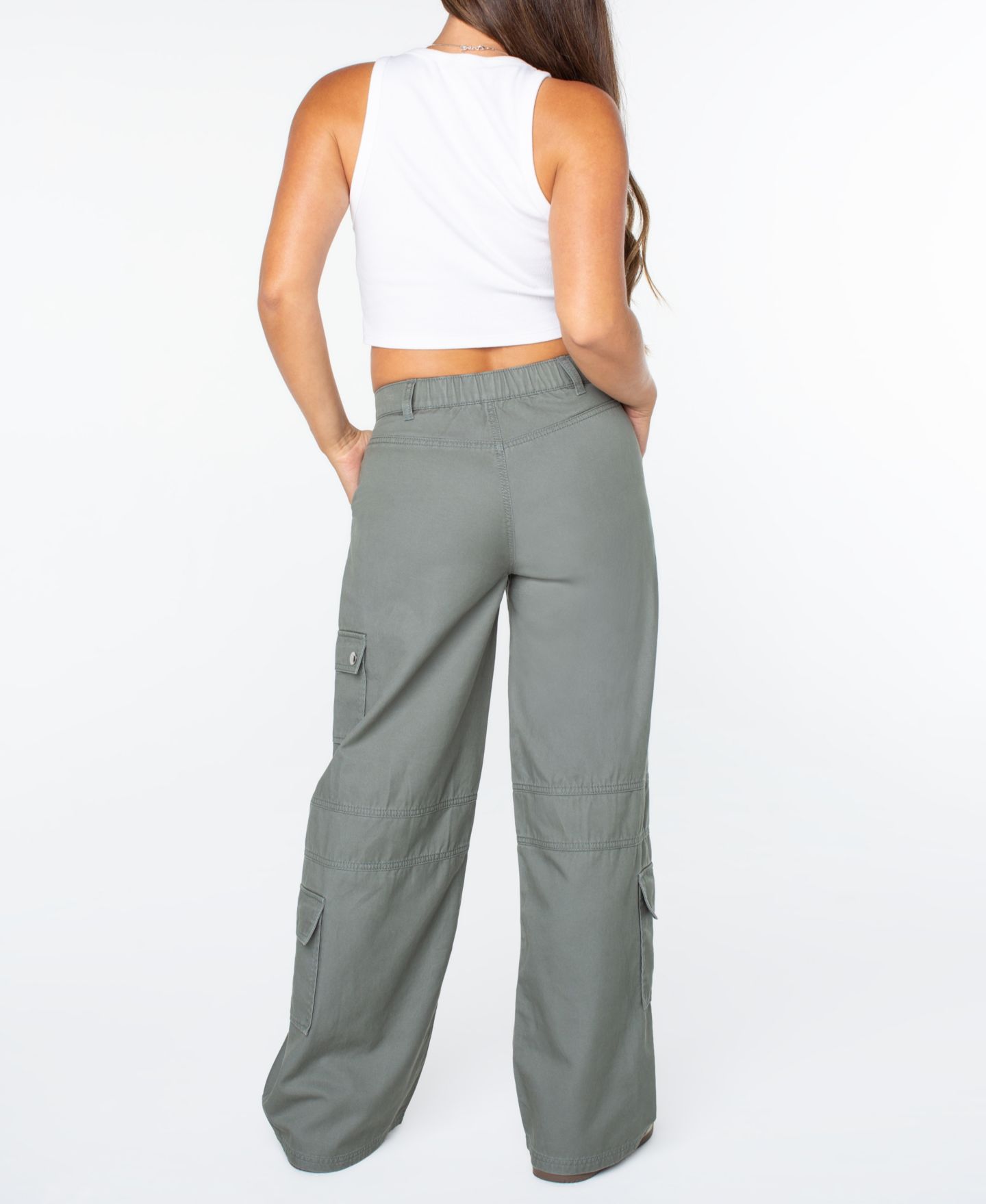 Женские брюки Celebrity Pink Juniors' High-Rise Wide-Leg Cargo, цвет: Пыльный оливковый — фото 5