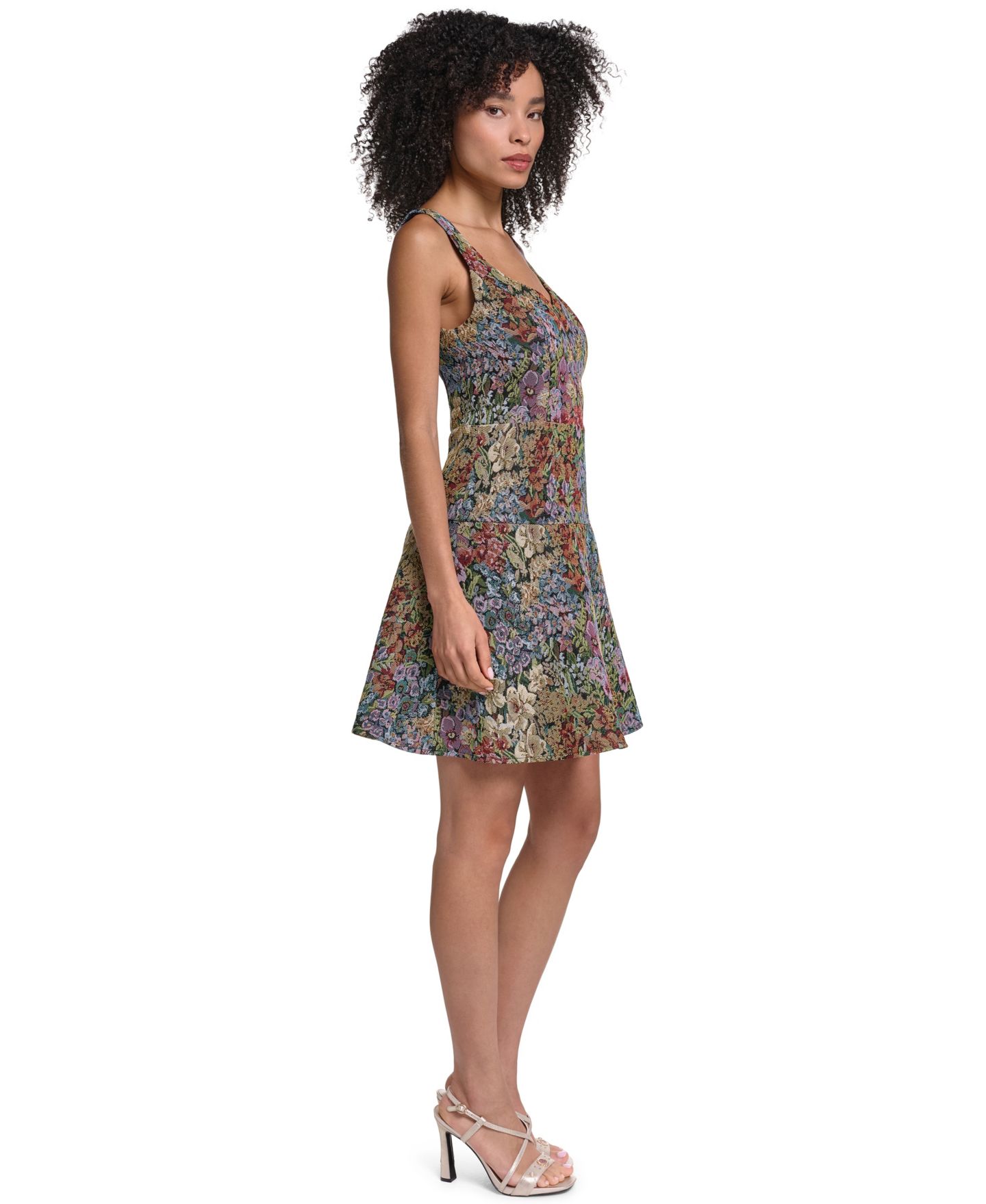 Женское платье KARL LAGERFELD PARIS Floral Tapestry Jacquard Fit & Flare, цвет: Синий разноцветный — фото 2