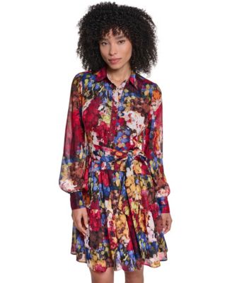 Women's Printed Metallic Chiffon Shirtdress