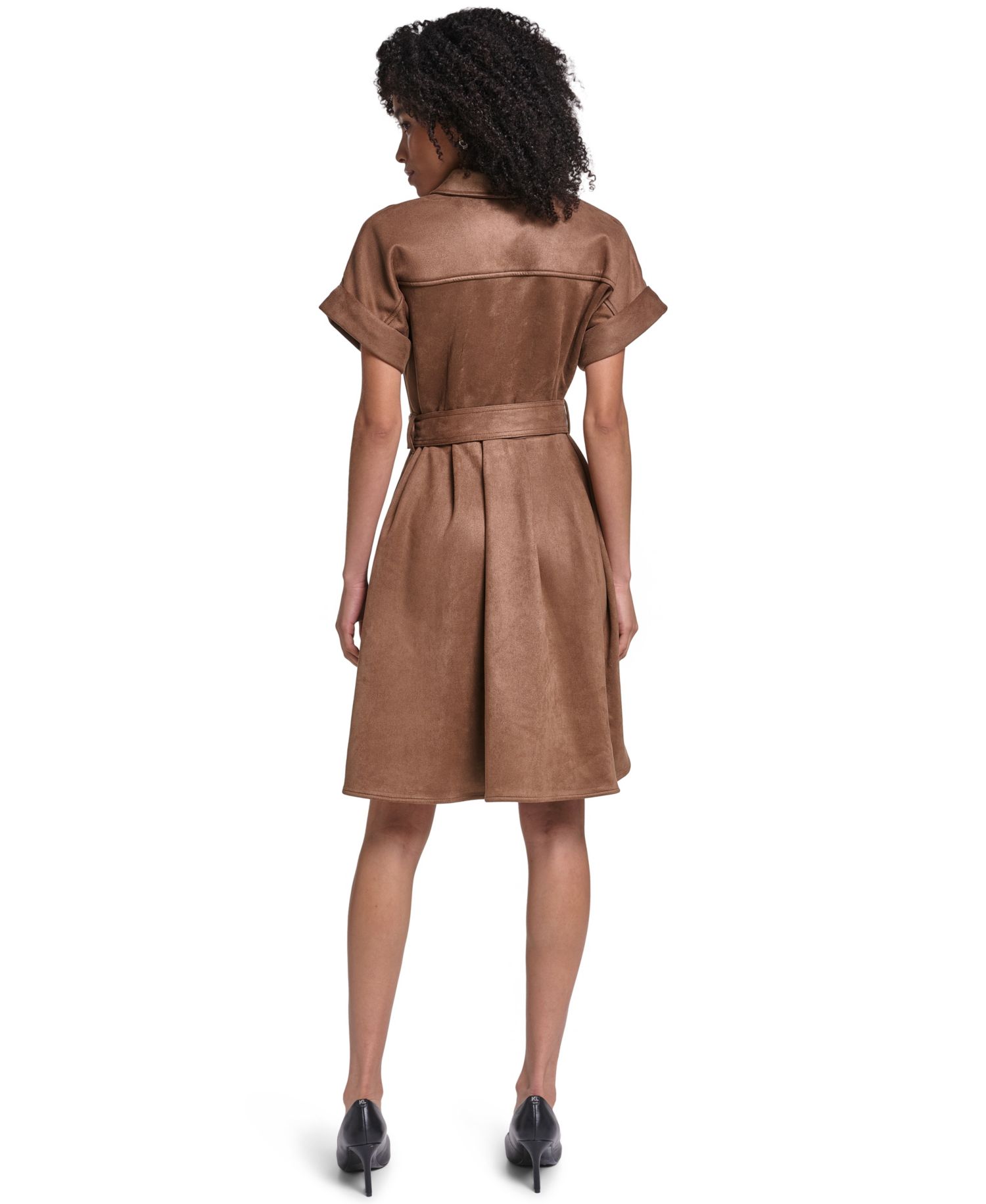 Women's Faux Suede Belted Shirtdress