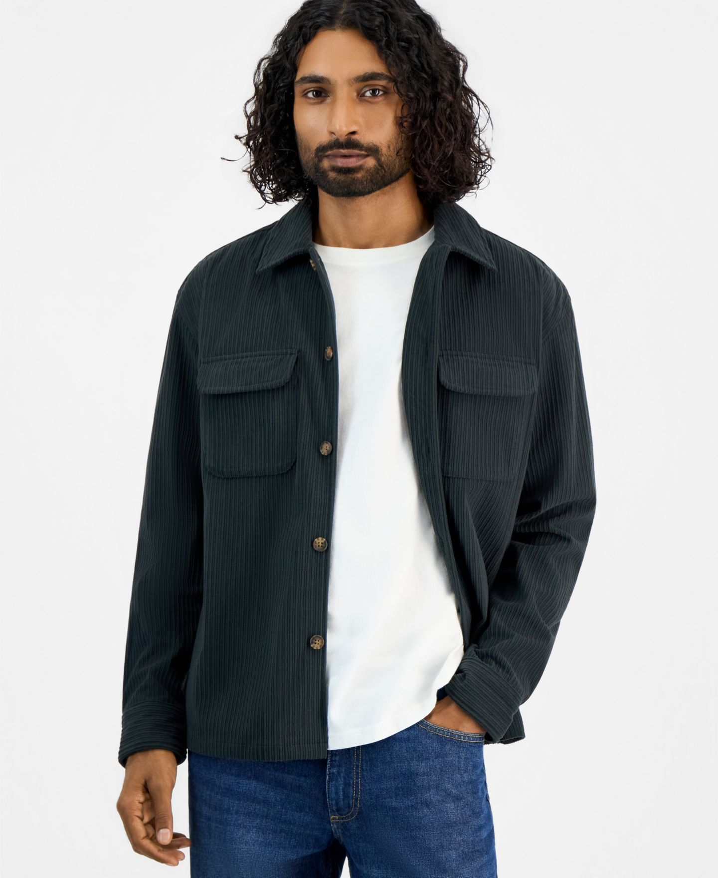 Мужская рубашка Sun + Stone Long-Sleeve Corduroy, цвет: Чёрный теневой — фото 1