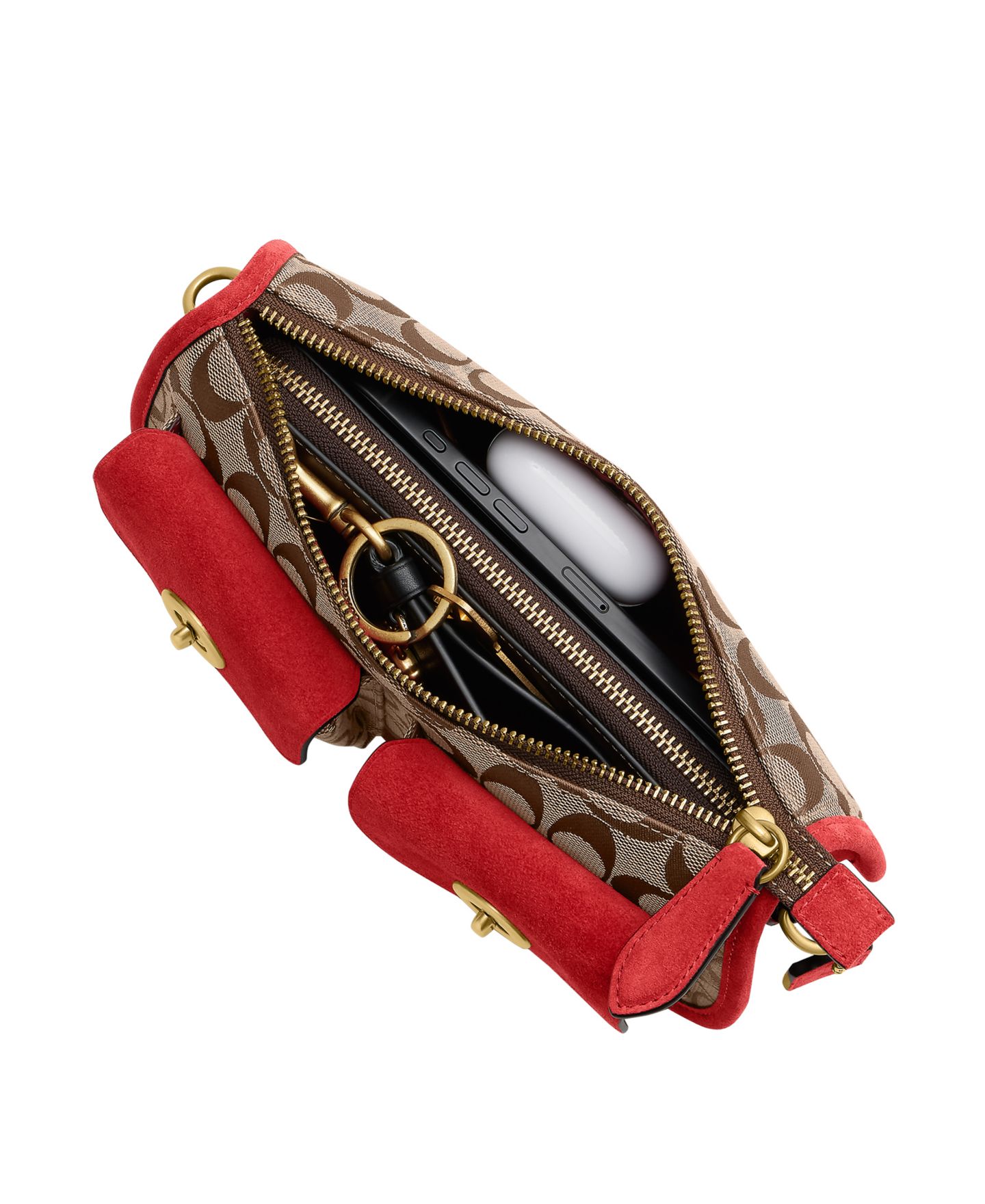 Женская сумка COACH Originals Waverly Small Signature Jacquard Twin Turn-Lock Shoulder, цвет: Латунный / Маковый — фото 4