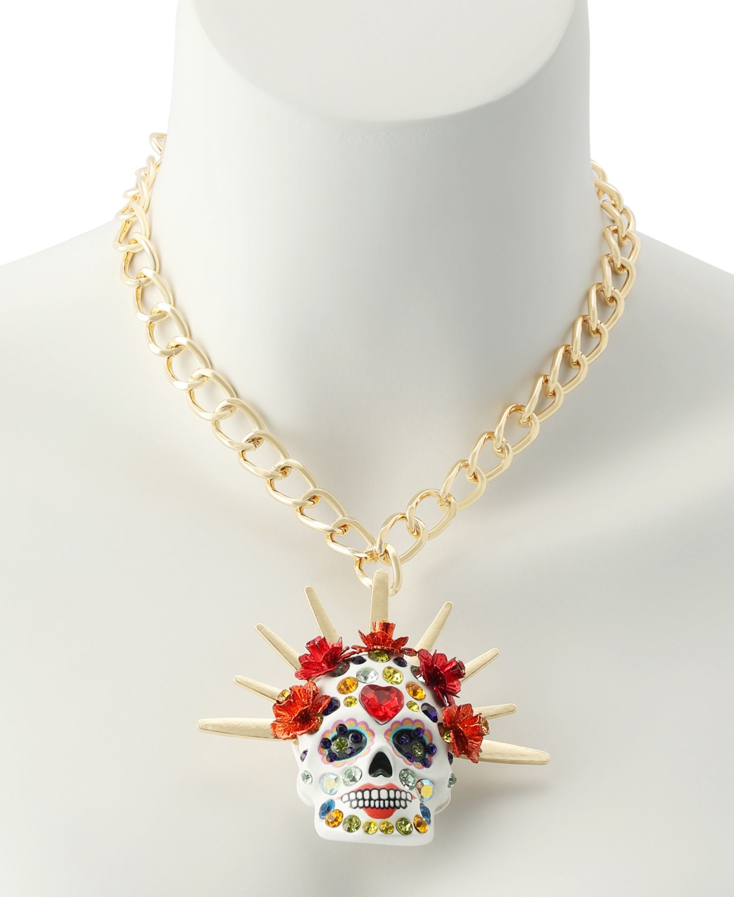 Faux-Stone Sugar Skull Bride Pendant Necklace