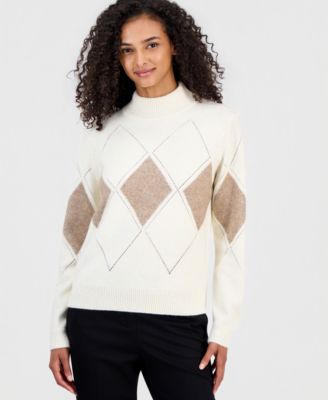 Women's Mock Neck Pointelle Argyle Pullover