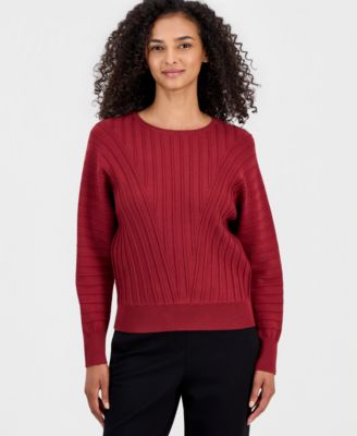 Women's Dolman-Sleeve Angled-Rib Crewneck Pullover