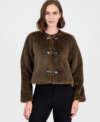 Women's Cropped Buckled Faux Fur Coat