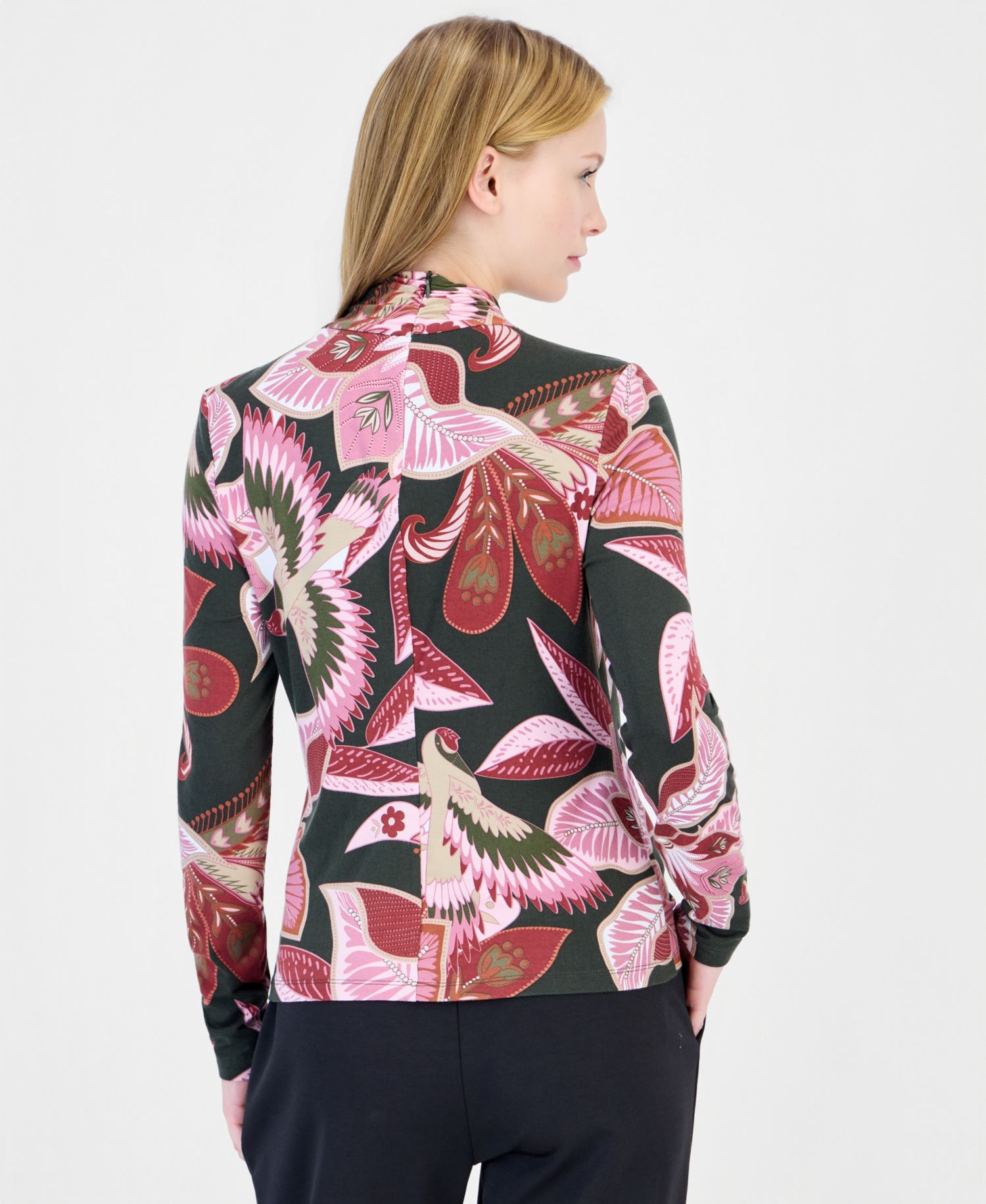 Women's Long-Sleeve Mock-Neck Floral-Print Blouse