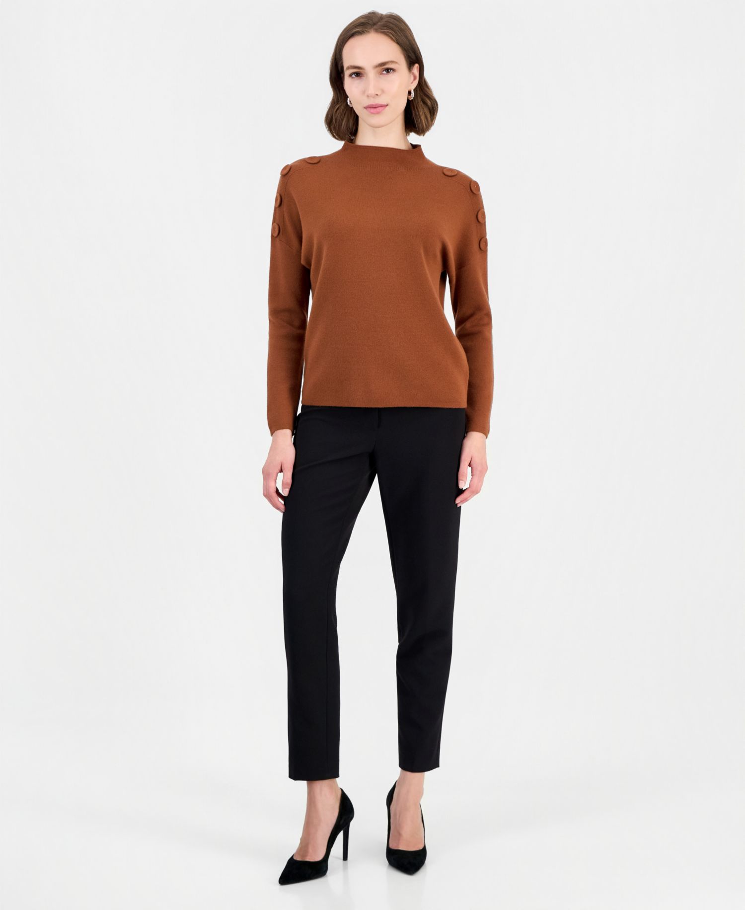 Women's Dropped-Shoulder Mock Neck Pullover Sweater