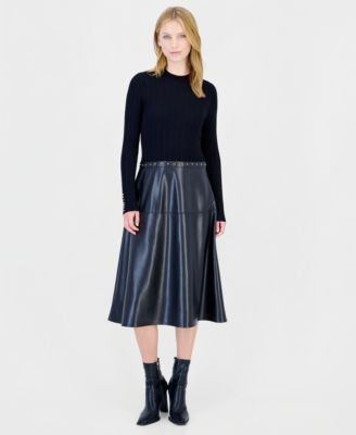 Women's Long-Sleeve Mock Neck Midi Dress