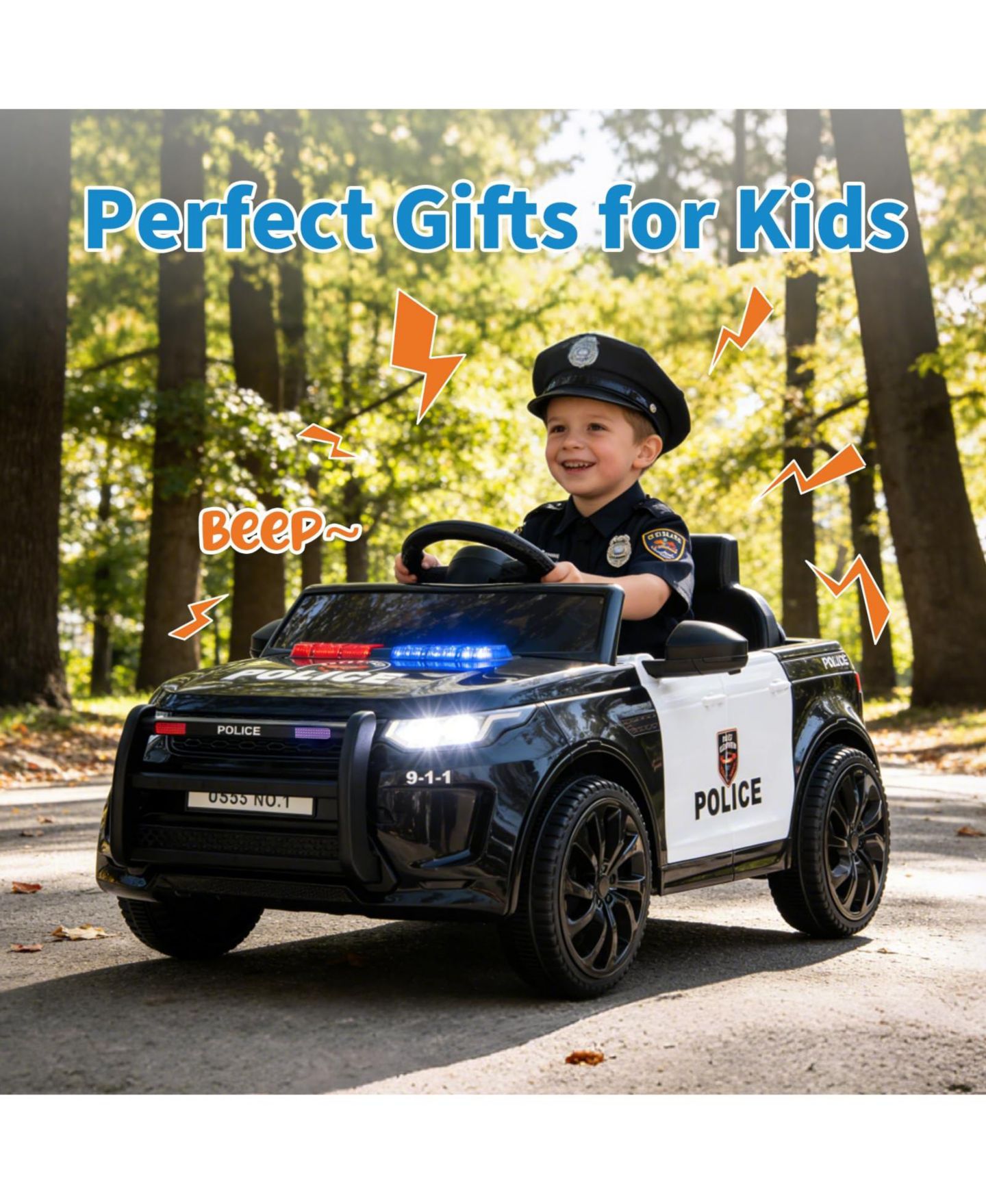 Детская игрушка homfan 38.6" x 19.9" x 11.4" Police Car Electric Ride-On with Remote Control, Ages 3-6, цвет: Чёрный — фото 7