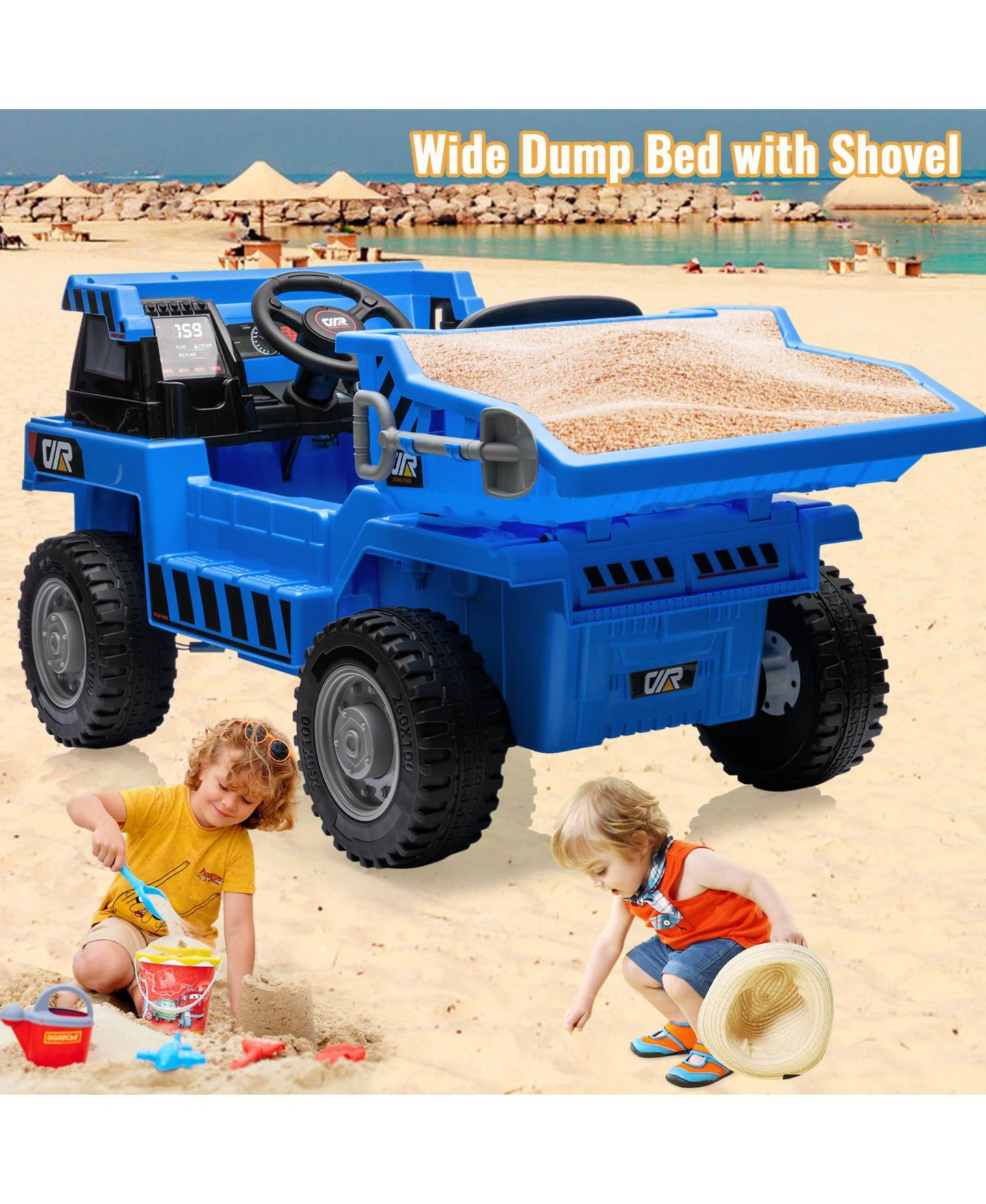 Детская игрушка homfan Construction Truck, 48.8" x 22.4" x 14.2", 12V Electric Ride-On with 4 MPH Speed, 3–6 лет — фото 5