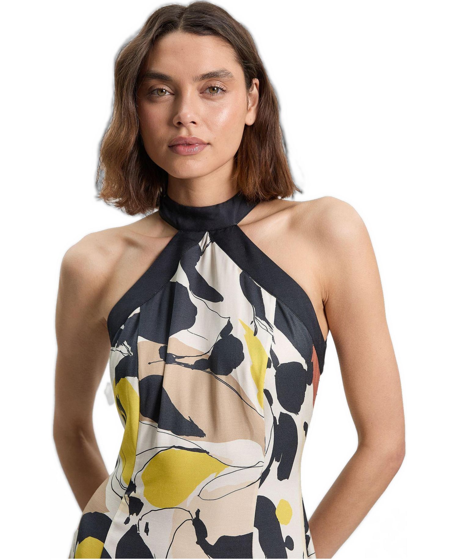 Women's Petite Abstract Print Halter Maxi Dress