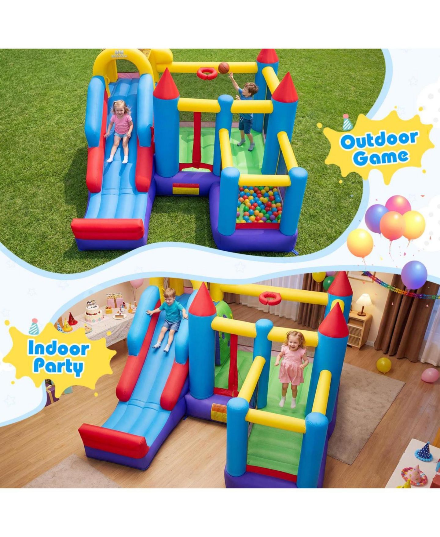 Детская игрушка Slickblue Kids Inflatable Bounce House with Slide and Included Blower, 3–12 лет, цвет: Разноцветный — фото 4