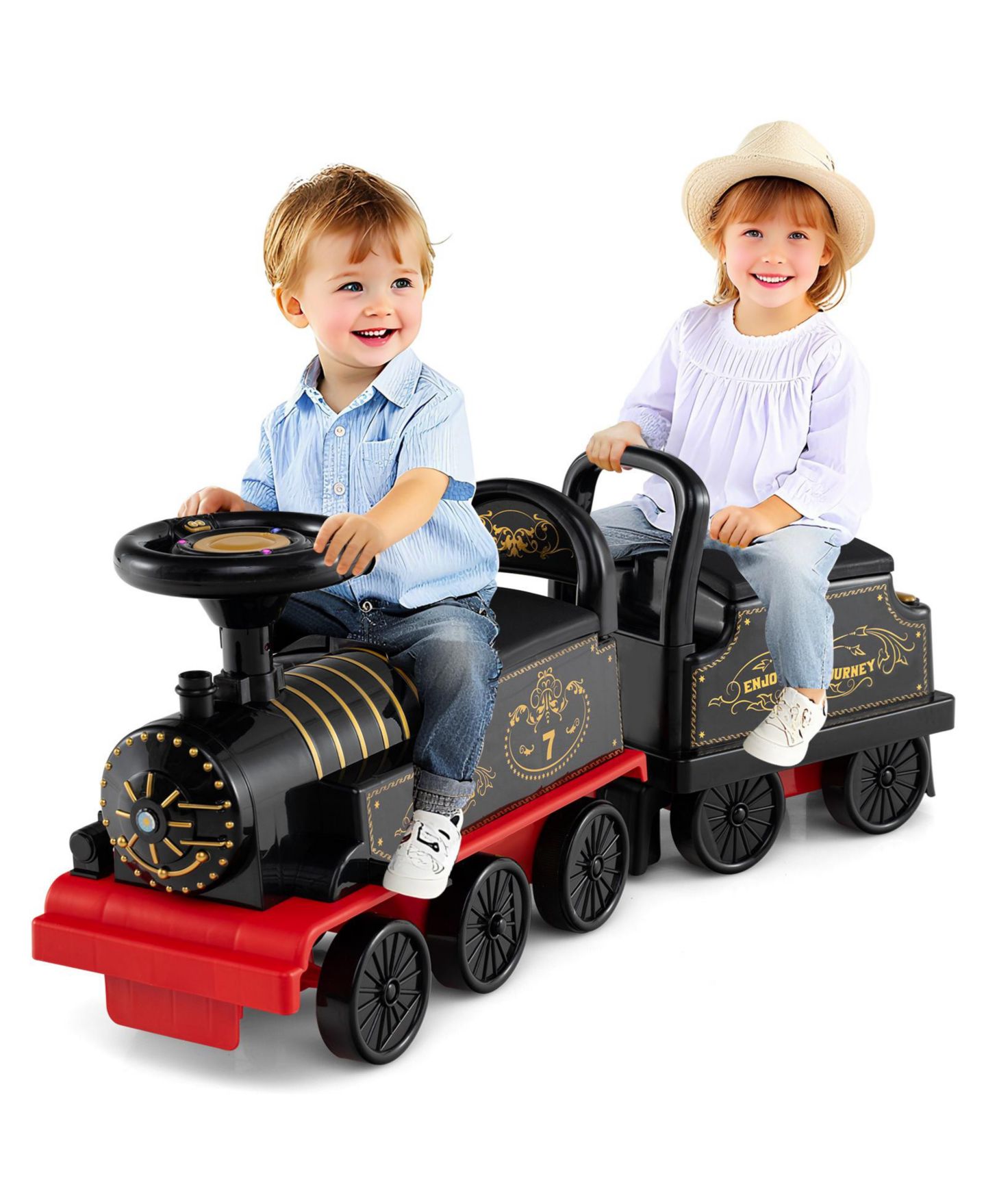 Детская игрушка Slickblue Ride On Train 2-Seater 6V with LED Lights, Ages 18+ Months, цвет: Чёрный — фото 4