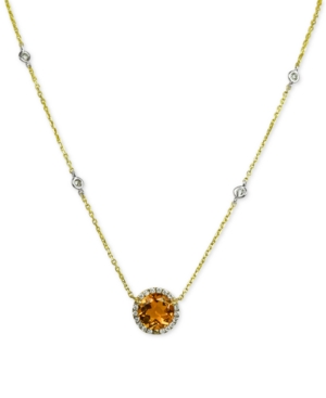 image of Citrine (2 ct. t.w.) and Diamond (1/5 ct. t.w.) Pendant Necklace in 14k Gold and White Rhodium