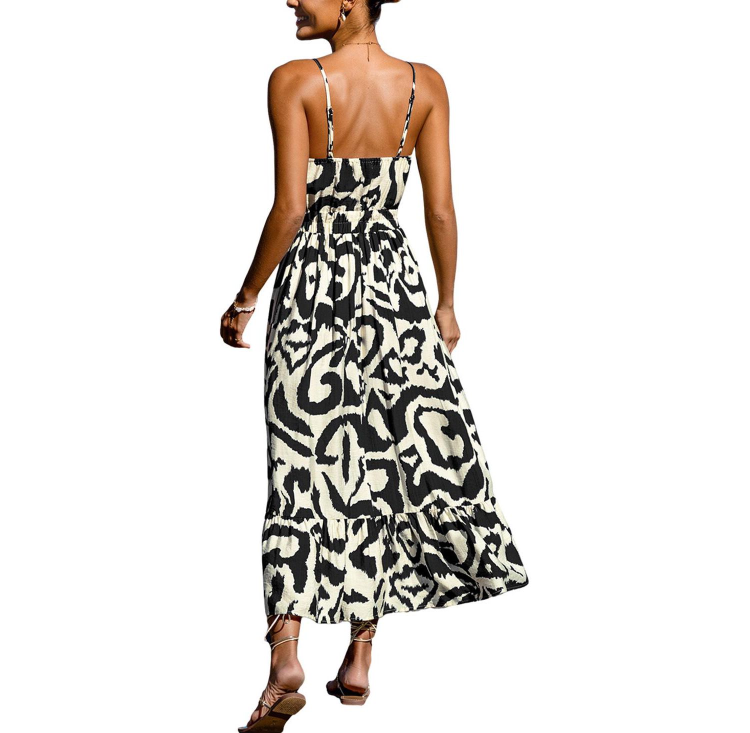 Women's V-Neck Smocked Waist Sleeveless Dress