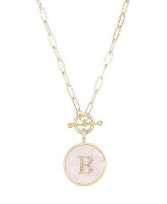 Gold Imitation Pearl Cubic Zirconia Initial Toggle Necklace