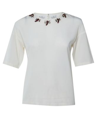 Women's Pre-Owned Dolce and Gabbana Dragonfly Embellished Silk Crepe Blouse