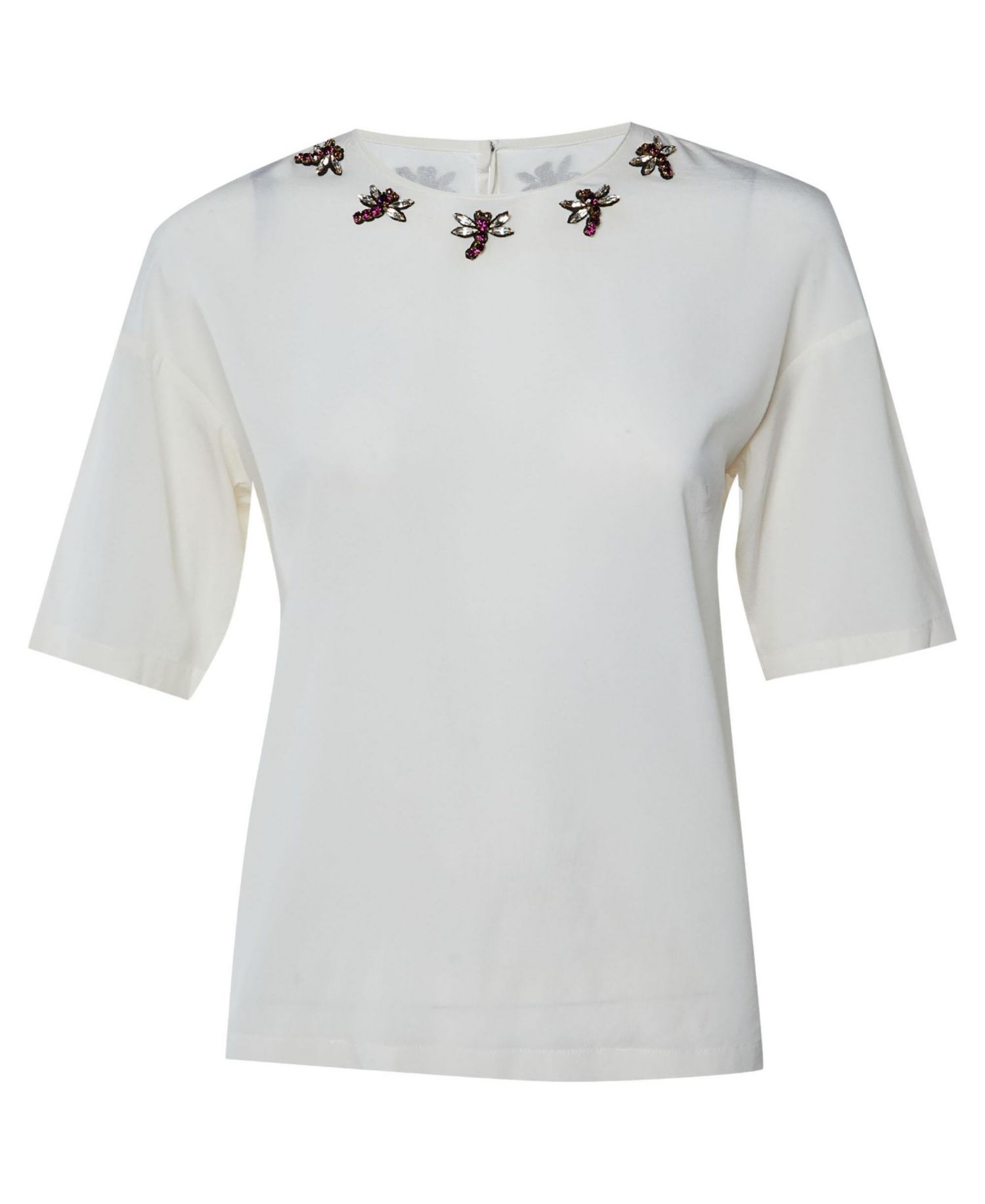 Women's Pre-Owned Dolce and Gabbana Dragonfly Embellished Silk Crepe Blouse