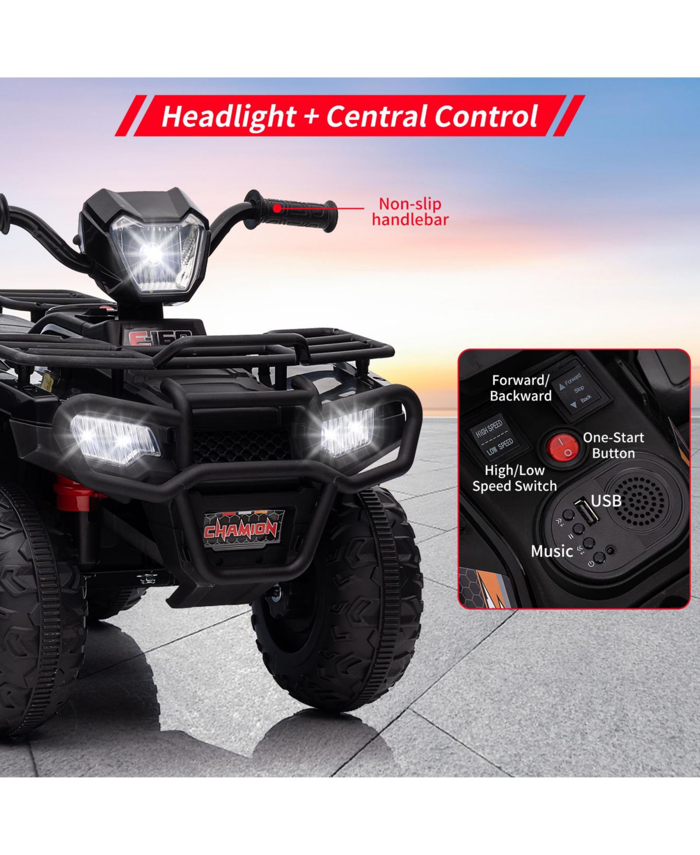 Детская игрушка homfan 12V Battery Powered 4-Wheel Ride-On ATV, 33.1" L x 20.9" W x 12.0" H, Ages 3-6, цвет: Чёрный — фото 4