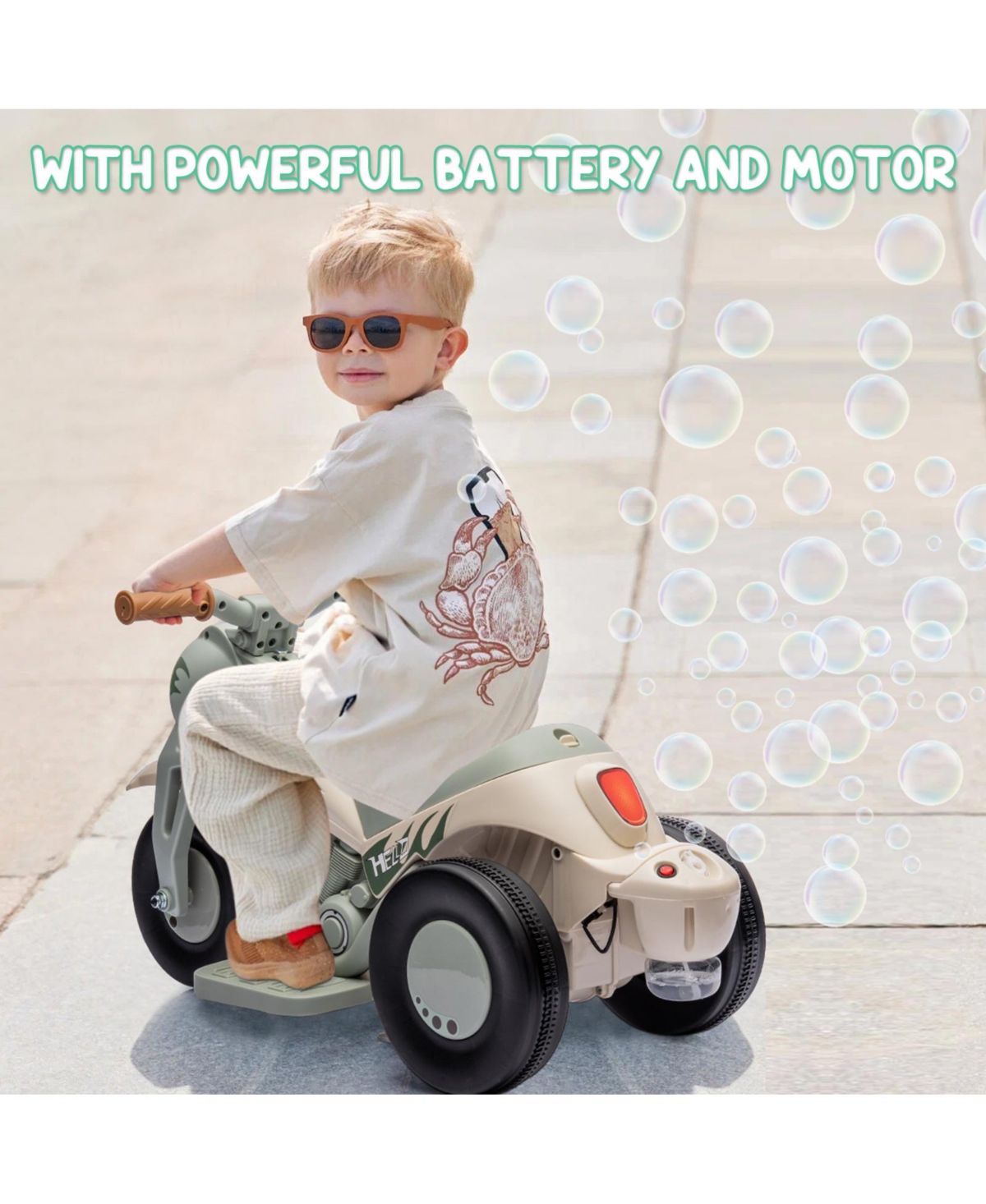 homfan 23.2x10.2x13.6 6V Kids Battery Powered Ride-On Bubble Car, Push Button Start, for Toddlers Outdoor Fun