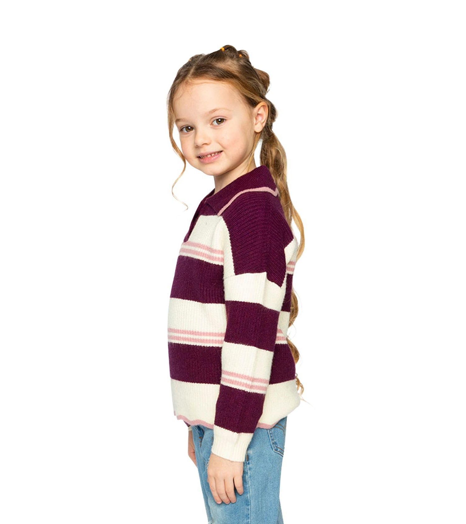 Little and Big Girl 6-14 Years Scalloped Collar Sweater