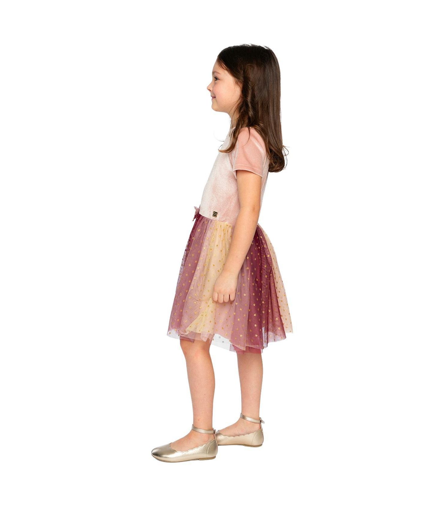 Платье Deux par Deux Bi-Material Dress with Gradient Print Skirt для девочек-малышей, цвет: Розовый — фото 5