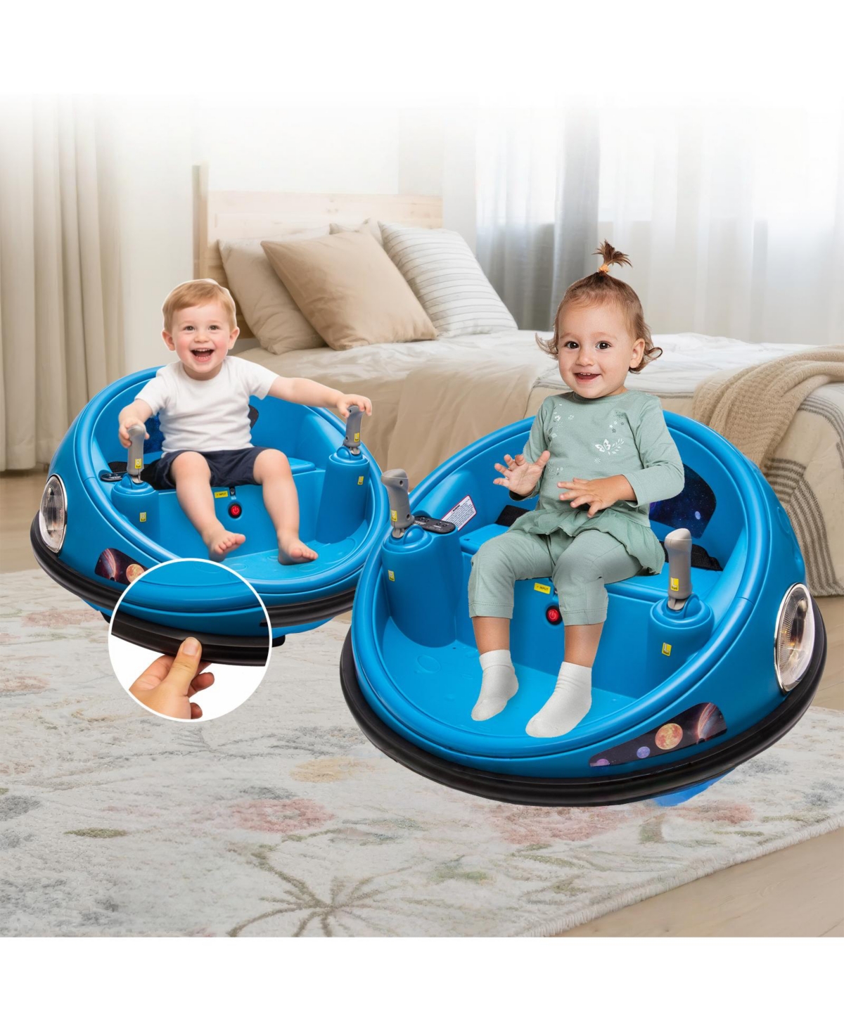 homfan 26.4 x 26.4 x 15.7 Inch Kids Electric Bumper Car with Remote, 12V Ride On Battery Powered Toy, 2 Mph Low Speed for Indoor Outdoor Fun - Blue