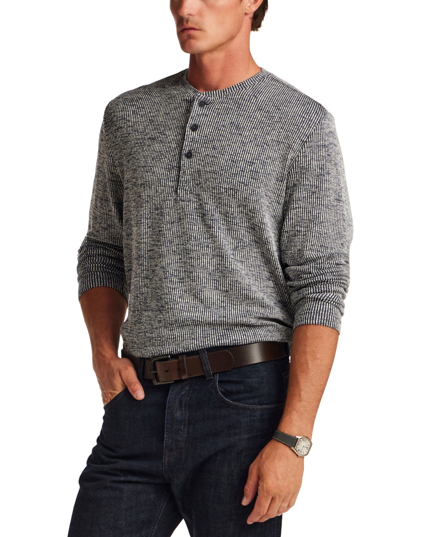 Men's Vertical Texture Mixy Henley T-Shirt