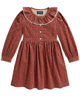 Girls' 2T-6X Floral Cotton Corduroy Shirt Dress