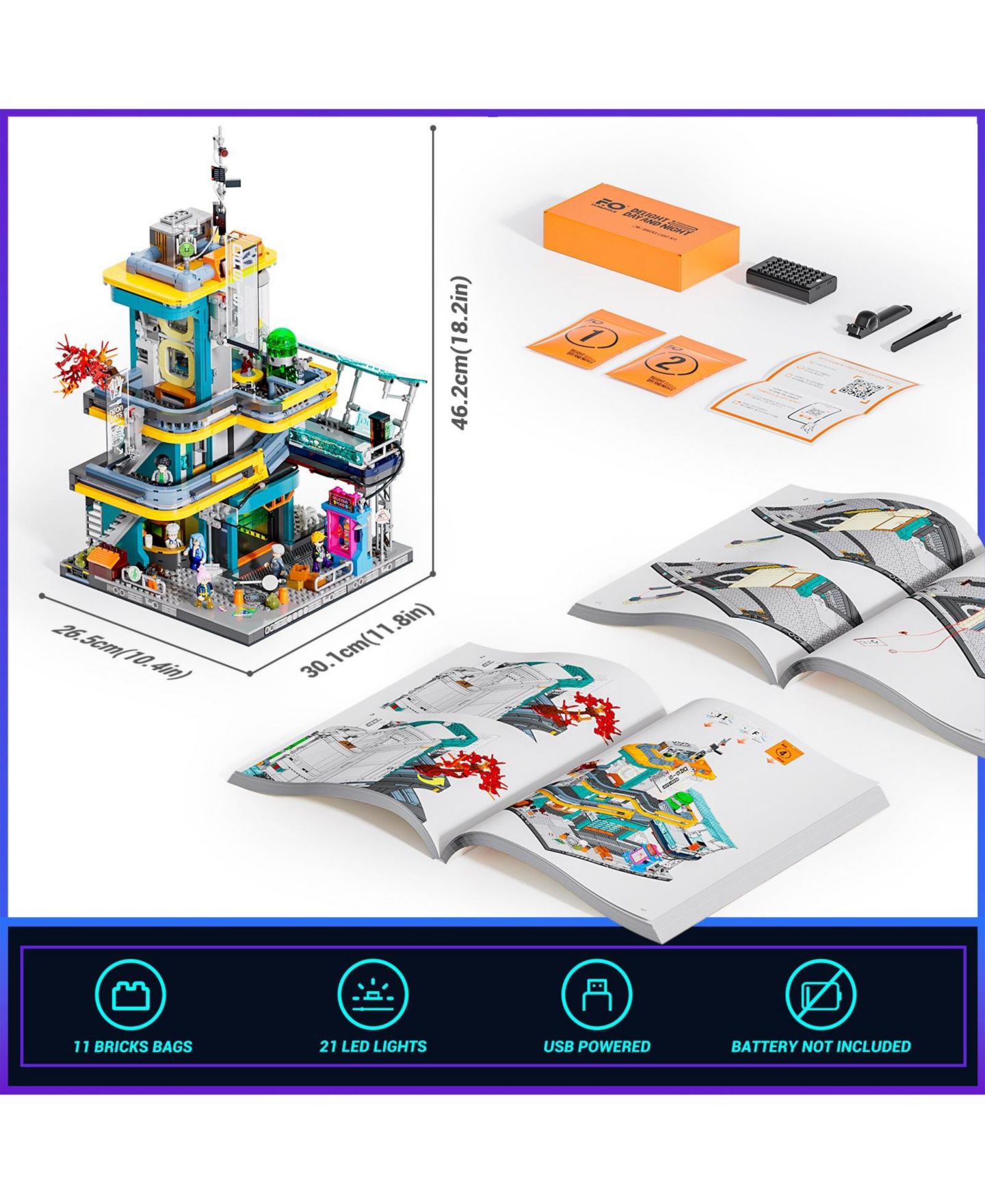 Детский конструктор Lumibricks Cyberpunk Light-Up Two-Story Oasis Apartments 2524-Piece Building Set, Ages 18+ — фото 10