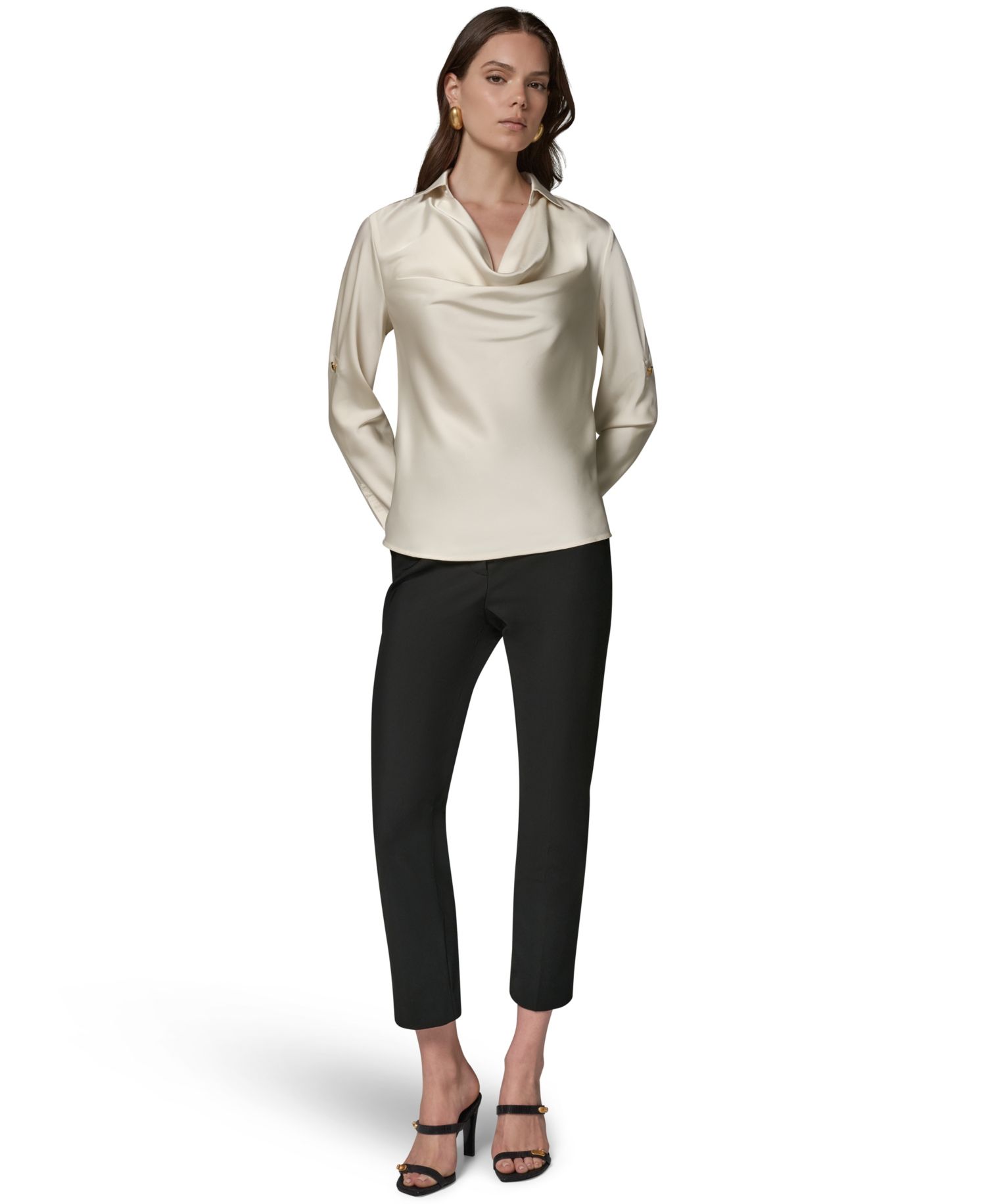 Petite Satin Back Crepe Long-Sleeve Top
