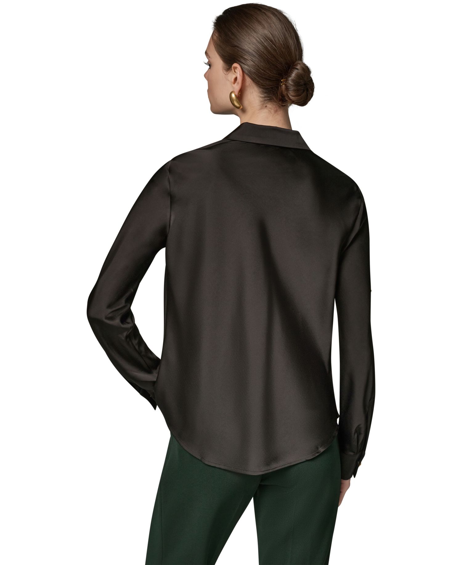 Petite Satin Back Crepe Long-Sleeve Top