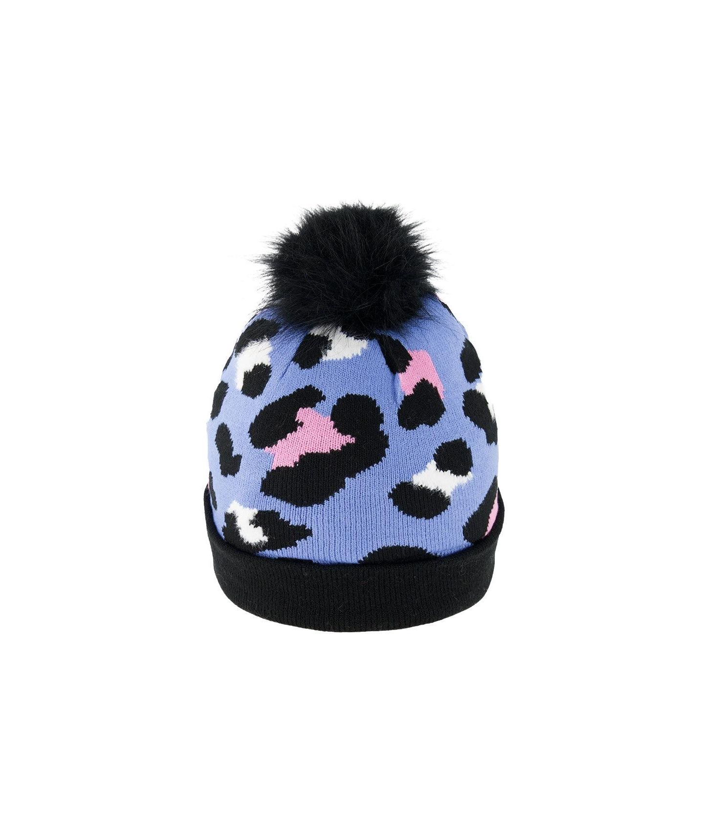 Шапка Deux par Deux Winter Knit Hat with Pompom для девочек, цвет: Синий леопардовый с принтом — фото 3