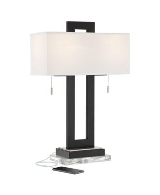 Neil Modern Table Lamp with Clear Riser 26" High with USB Charging Port Rectangular Shade for Bedroom Living Room House Desk