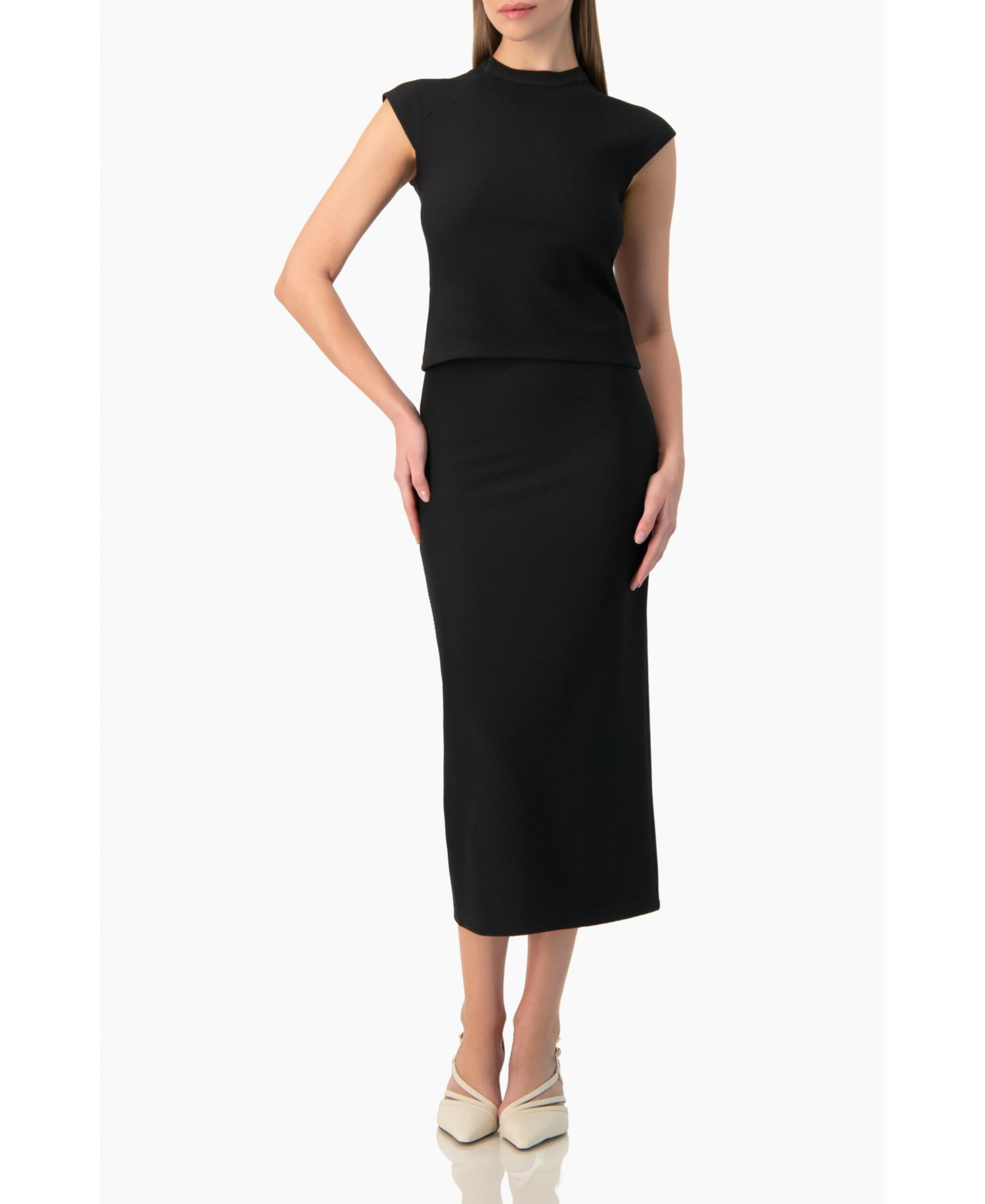 Women's Smooth Stretch Knit High Waist Fitted Midi Skirt
