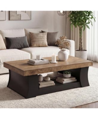 55" Coffee Table, Living Room Table with Storage Shelf, Wooden Coffee Table, Modern Farmhouse Rectangle Center Table