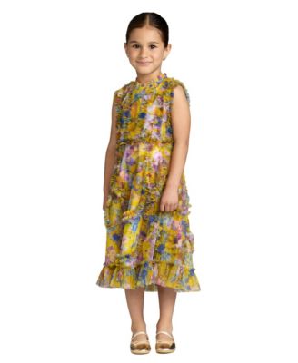 Big Girls 2-14 Sleeveless Mesh Ruffle High Neck Dress