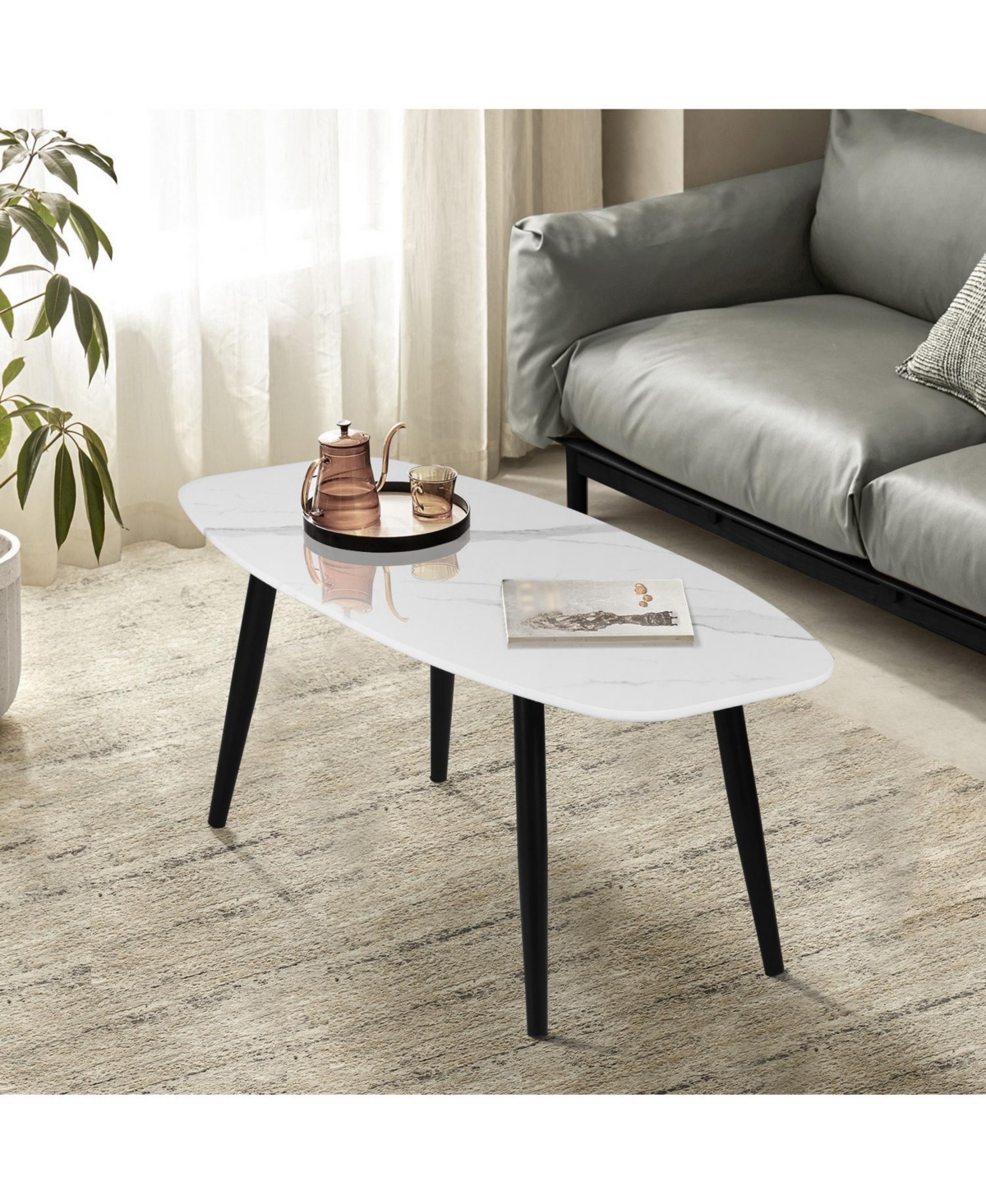 HomeRoots 43" Faux Marble And Steel Coffee Table