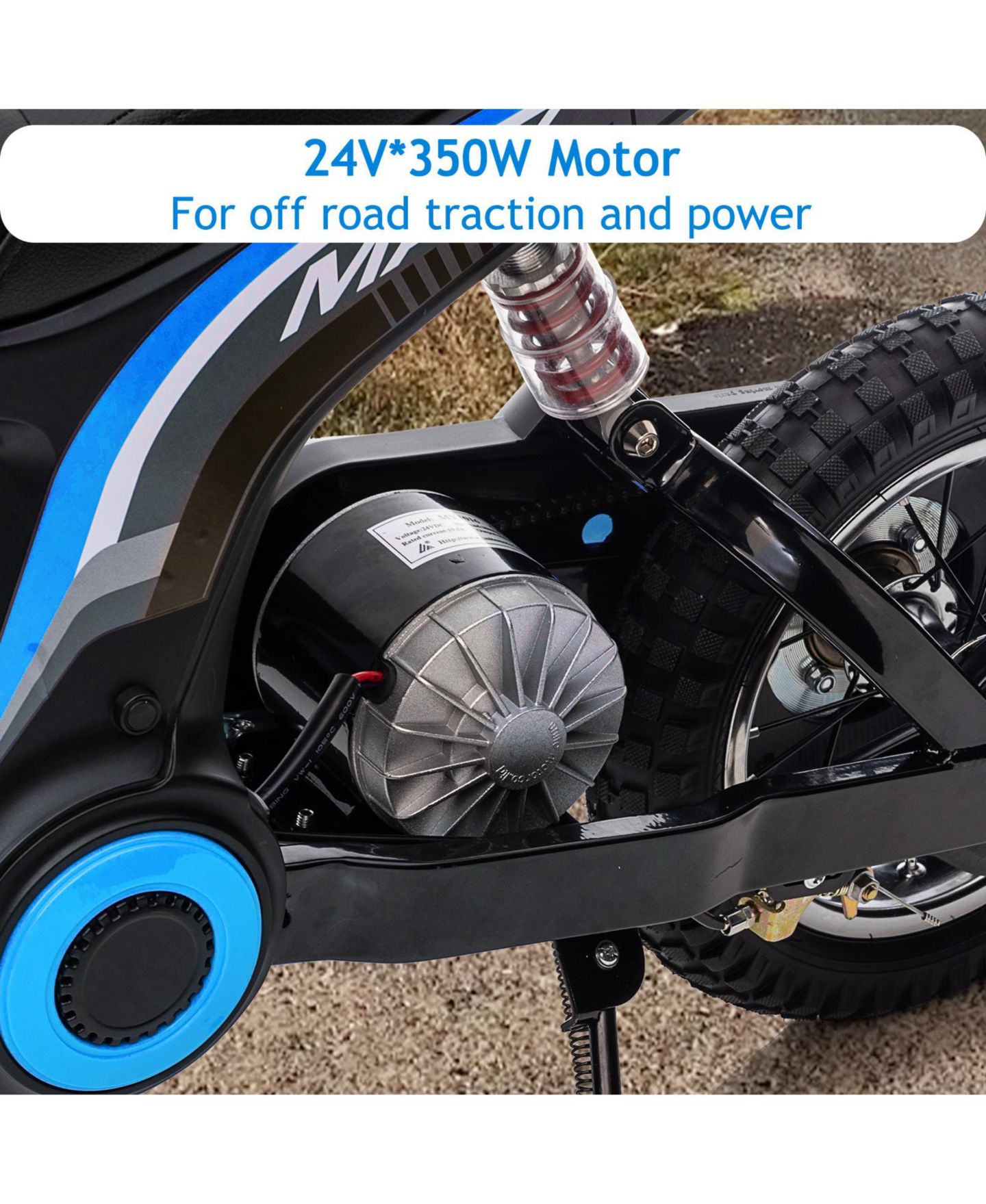 Детская игрушка homfan 24V 350W Electric Dirt Bike with 3 Speed Modes & Shock-Absorbing Suspension, Ages 8-14, цвет: Синий — фото 6