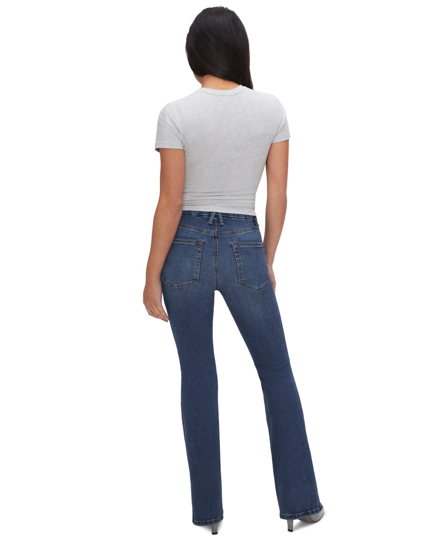Женские джинсы Good American Petite Mid-Rise Flare, цвет: Синий — фото 4