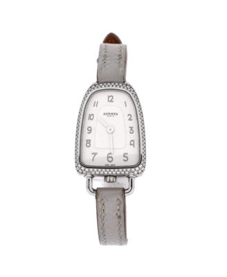 Galop d'Hermes Quartz Watch in Stainless Steel and Leather with Diamond Bezel 21mm
