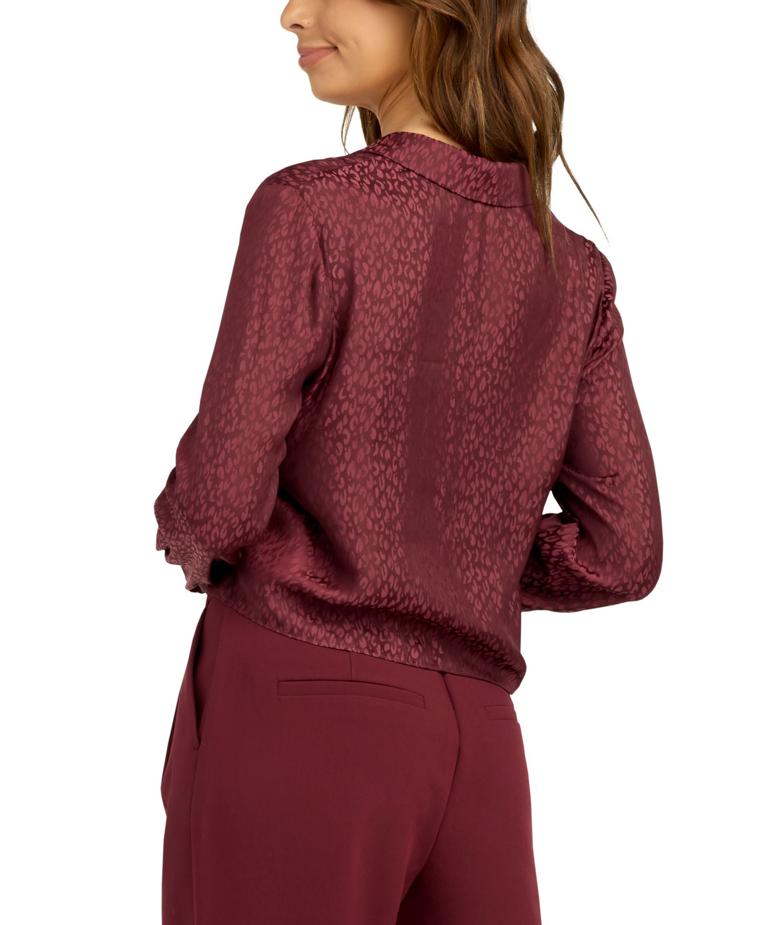 Juniors' Satin Jacquard Collared Blouse