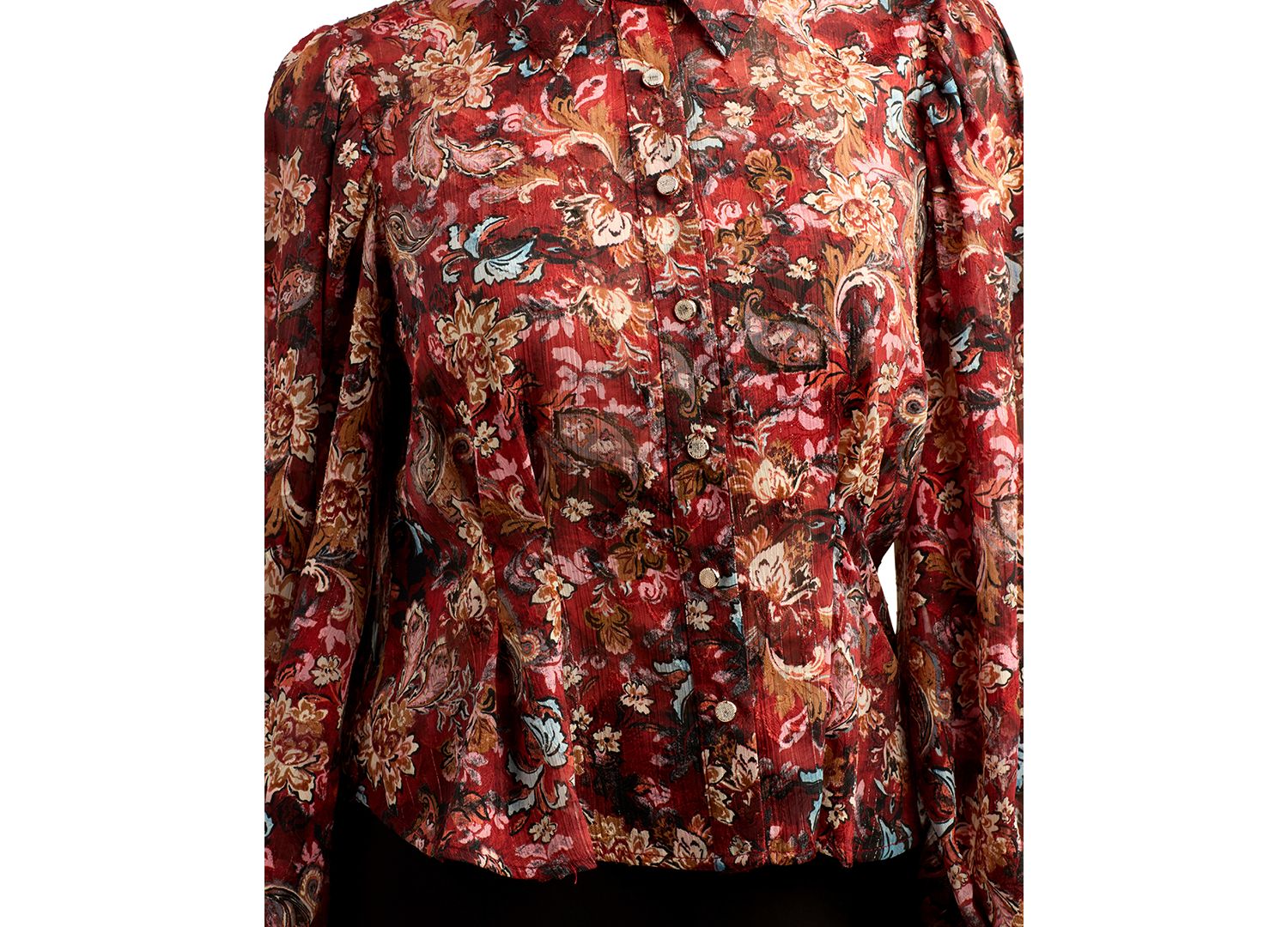 Juniors' Satin Stripe Lurex Collared Button-Up Shirt