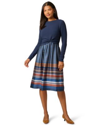 Women's Crewneck Knit Print Combo Dress